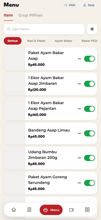 ABAJ Merchant: Menu availability