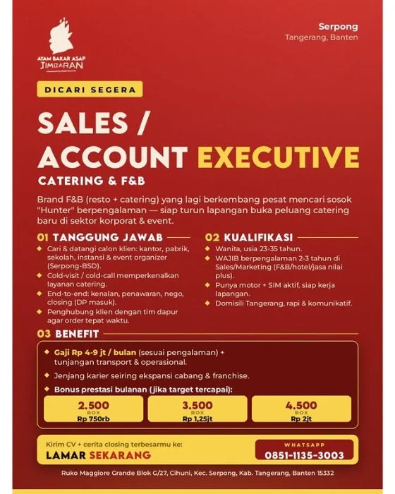 Flyer loker Sales / Account Executive (Catering & F&B) di Ayam Bakar Asap Jimbaran